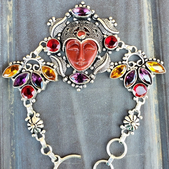 New Carved Goddess Face Multi Gemstone 925 Bracelet. - Picture 4 of 16